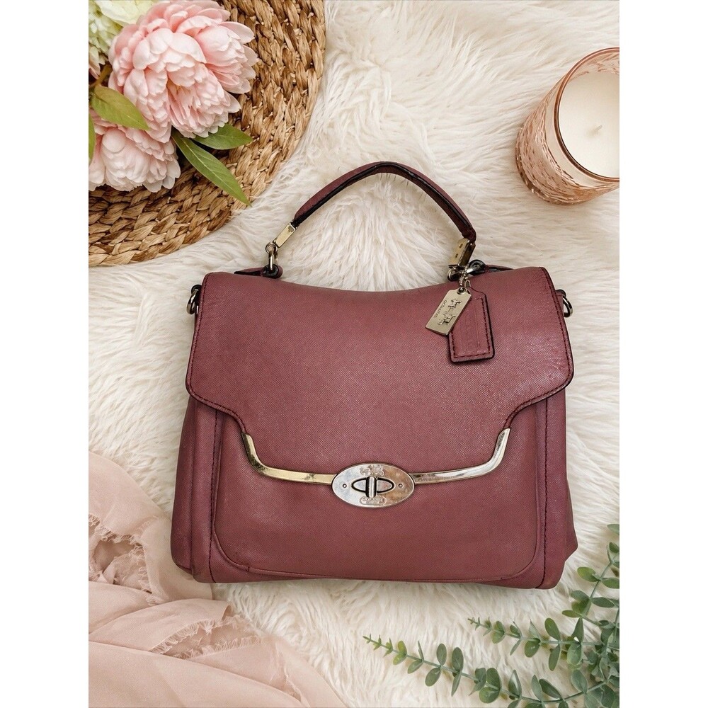 Vintage coach madison leather satchel bag purse kisslock hangtag PINK 27350